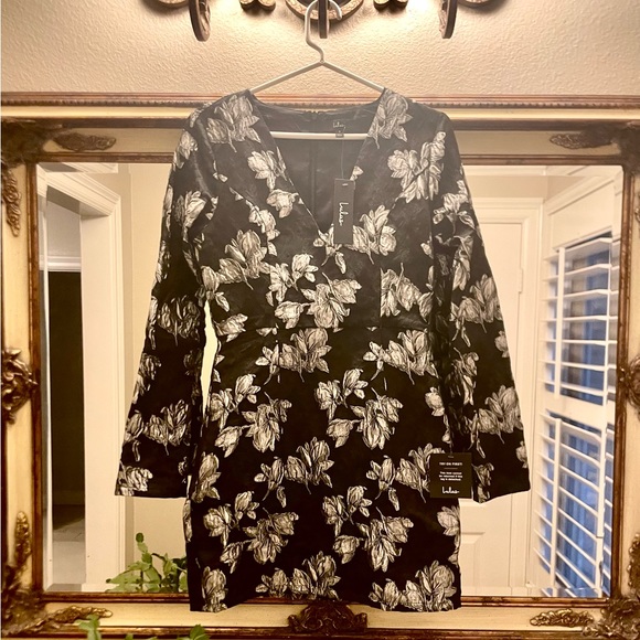 Elegant Taste Black and Silver Floral Jacquard Mini Dress🪙 - Picture 3 of 8